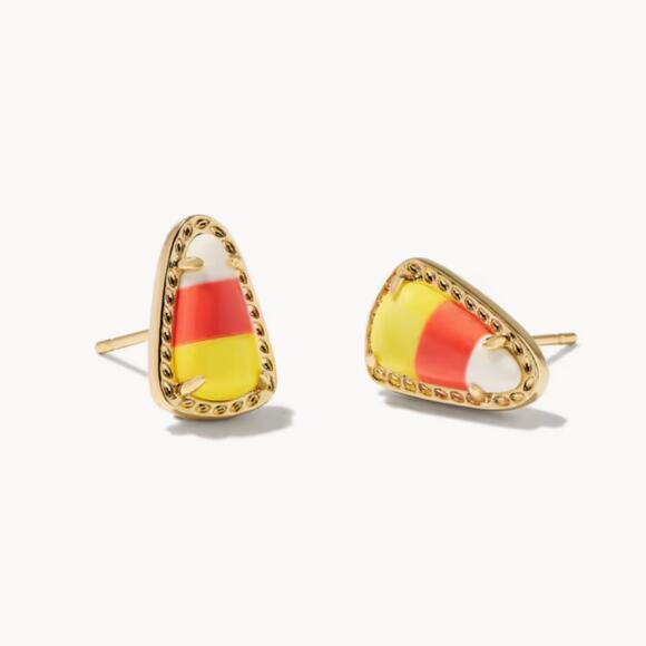 *SOLD* NWT! Kendra Scott Candy Corn Gold Stud Earrings in Candy Corn Magnesite - Picture 3 of 7